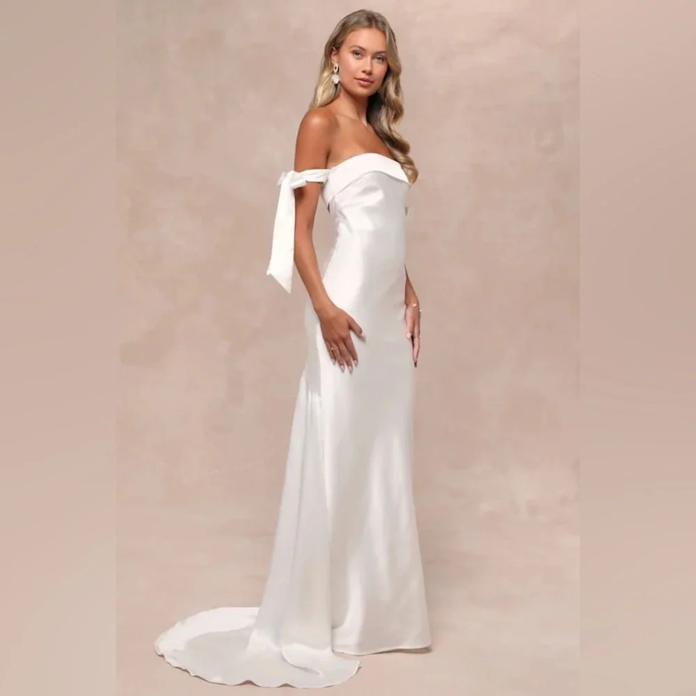 Lulus Eternally Loved White Cutout Satin Off-the-Shoulder Maxi Dress LARGE NEW - Picture 1 of 7